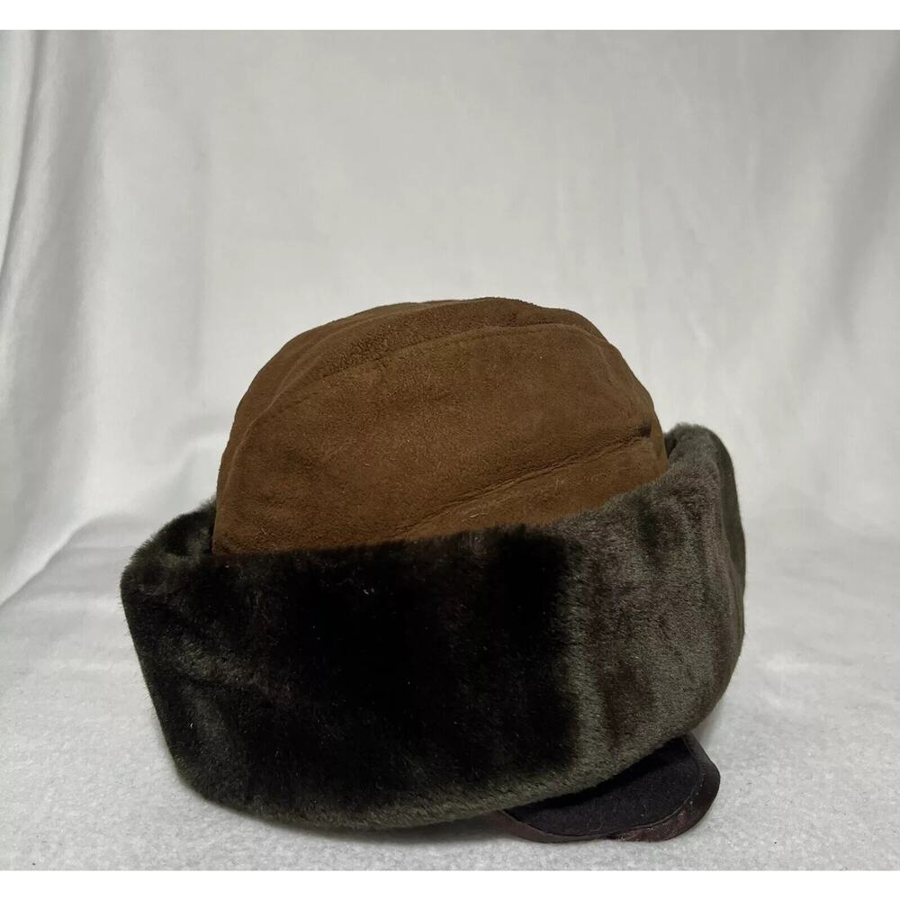 Vintage North King Suede Leather Brown Ear Flap Hat Size S